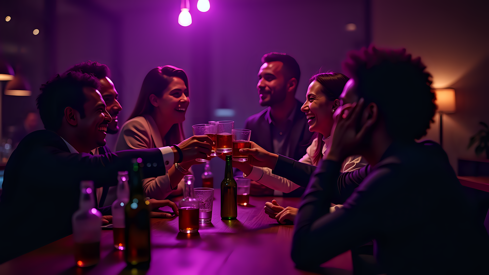 group of business professionals drinking at a bar